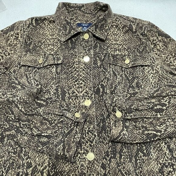 Chaps Women Denim Trucker Jacket Sz XL Brown Snakeskin Snake Python Gothic Goth - Picture 7 of 10